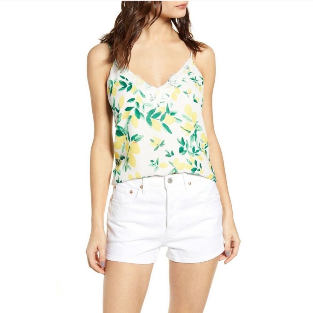 Socialite Lace Trim Camisole Top in Lemon Print